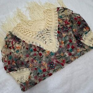 Floral Embroidered Women's Top with Fringe